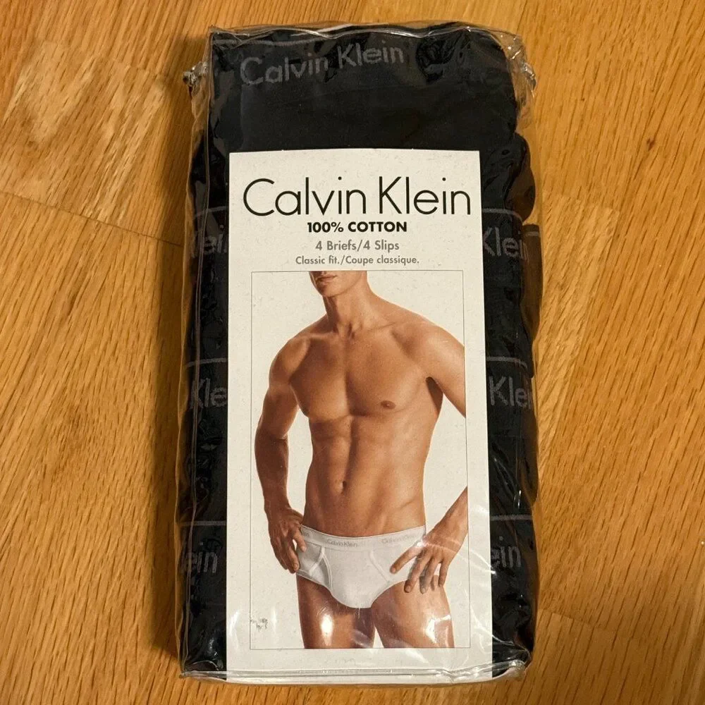 Calvin Klein Mens 4-Pack Black Cotton Briefs U4000 Size XL NWOT